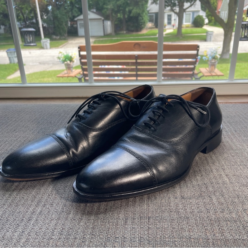 Johnston & Murphy 10M Sheepskin Captoe Oxford Black 15-2481